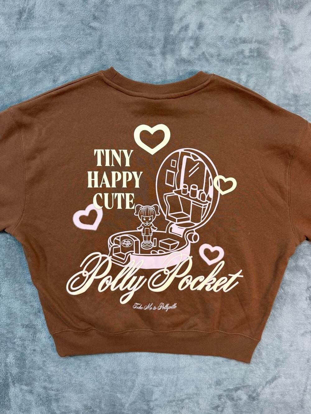 Polly Pocket Tiny Happy Cute Brown Graphic Sweatshirt Size XS